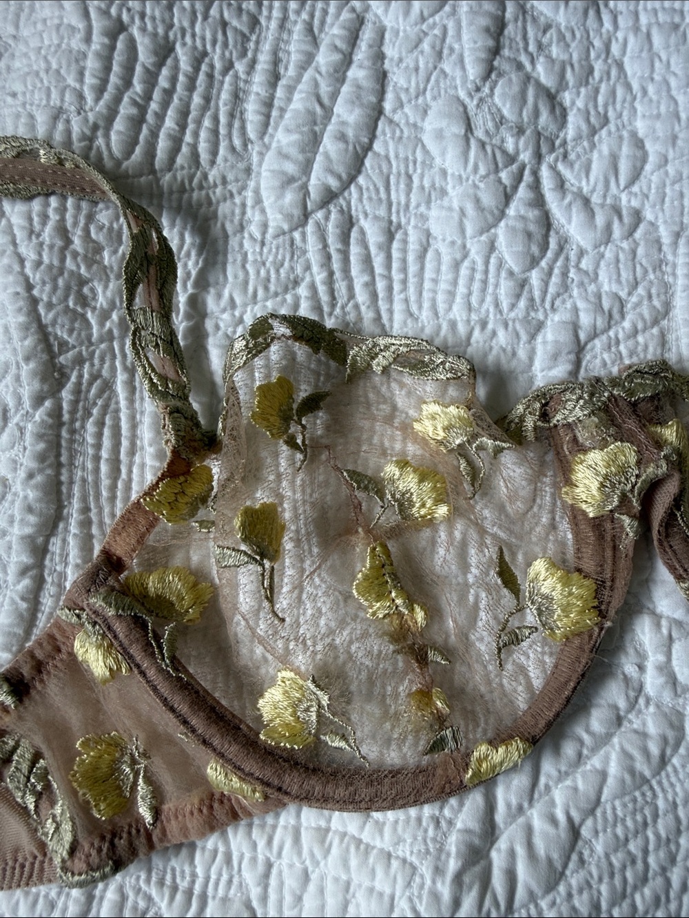Parisa Nude Lace Bra & panty lingerie set with yellow embroider flowers nwt - Picture 14 of 16